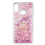 Elfia Samsung Galaxy A10S ile Uyumlu Kılıfı Silikon Şeffaf Simli Sıvılı Yüzüklü Standlı Kamera Lens ve Darbe Korumalı Kapak Milce Pembe