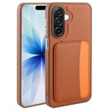 Elfia Samsung Galaxy A17 ile Uyumlu Kılıfı Kartlık Bölmeli Cüzdan Yumuşak Silikon Deri Görünüm Kamera Lens Korumalı Mat Renkli Kapak XKart Kahverengi