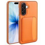 Elfia Samsung Galaxy A17 ile Uyumlu Kılıfı Kartlık Bölmeli Cüzdan Yumuşak Silikon Deri Görünüm Kamera Lens Korumalı Mat Renkli Kapak XKart Turuncu