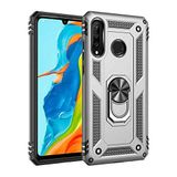 Elfia Samsung Galaxy A20S ile Uyumlu Kılıf Silikon Araç Tutucu için Mıknatıslı Yüzüklü Standlı Darbe Korumalı Tank İnce Kapak Vega Gri