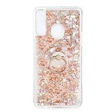 Elfia Samsung Galaxy A20S ile Uyumlu Kılıfı Silikon Şeffaf Simli Sıvılı Yüzüklü Standlı Kamera Lens ve Darbe Korumalı Kapak Milce Gold