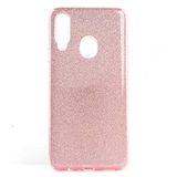 Elfia Samsung Galaxy A20S ile Uyumlu Silikon Parlak Simli İnce Kılıf, Pembe