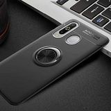 Elfia Samsung Galaxy A20S ile Uyumlu Silikon Yüzük Standlı Mıknatıslı Kılıf, Ravel Siyah