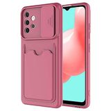 Elfia Samsung Galaxy A32 4G ile Uyumlu Kılıf Silikon Kartlık Bölmeli Kamera Lens Korumalı İnce Mat Kapak Kartix Koyu Mor