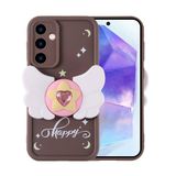 Elfia Samsung Galaxy A35 ile Uyumlu Kelebek Tasarımlı Stand Olabilen Kamera Lens Korumalı Silikon Kılıf, Kapya Koyu Kahve