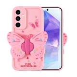 Elfia Samsung Galaxy A35 ile Uyumlu Kelebek Tasarımlı Stand Olabilen Kamera Lens Korumalı Silikon Kılıf, Kapya Pembe Açık
