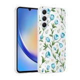 Elfia Samsung Galaxy A35 ile Uyumlu Kılıfı Desenli Şeffaf Sert Silikon Kamera Lens Korumalı İnce Kapak Klip Mavi Lale