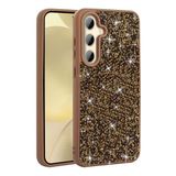 Elfia Samsung Galaxy A35 ile Uyumlu Taşlı Kamera Lens Korumalı Silikon Kılıf, Pırlanta Gold
