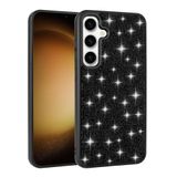 Elfia Samsung Galaxy A35 ile Uyumlu Taşlı Kamera Lens Korumalı Silikon Kılıf, Pırlanta Siyah