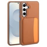 Elfia Samsung Galaxy A36 ile Uyumlu Kılıfı Kartlık Bölmeli Cüzdan Yumuşak Silikon Deri Görünüm Kamera Lens Korumalı Mat Renkli Kapak XKart Kahverengi