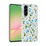 Elfia Samsung Galaxy A37 ile Uyumlu Kılıfı Desenli Şeffaf Sert Silikon Kamera Lens Korumalı İnce Kapak Klip Mavi Lale