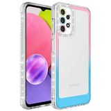 Elfia Samsung Galaxy A52 ile Uyumlu Silikon Şeffaf Simli Renk Geçişli Kamera Lens Korumalı Kılıf, Park Pembe-Mavi