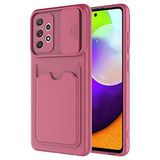 Elfia Samsung Galaxy A72 ile Uyumlu Kılıf Silikon Kartlık Bölmeli Kamera Lens Korumalı İnce Mat Kapak Kartix Koyu Mor
