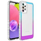 Elfia Samsung Galaxy A73 ile Uyumlu Silikon Şeffaf Simli Renk Geçişli Kamera Lens Korumalı Kılıf, Park Mavi-Mor