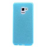 Elfia Samsung Galaxy A8 2018 ile Uyumlu Silikon Parlak Simli İnce Kılıf, Mavi