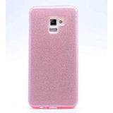Elfia Samsung Galaxy A8 Plus 2018 ile Uyumlu Silikon Parlak Simli İnce Kılıf, Rose Gold