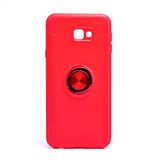 Elfia Samsung Galaxy J4 Plus ile Uyumlu Silikon Yüzük Standlı Mıknatıslı Kılıf, Ravel Kırmızı