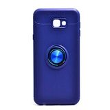 Elfia Samsung Galaxy J4 Plus ile Uyumlu Silikon Yüzük Standlı Mıknatıslı Kılıf, Ravel Mavi