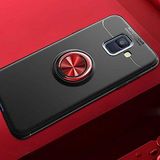 Elfia Samsung Galaxy J6 ile Uyumlu Silikon Yüzük Standlı Mıknatıslı Kılıf, Ravel Siyah-Kırmızı