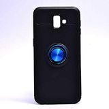 Elfia Samsung Galaxy J6 Plus ile Uyumlu Silikon Yüzük Standlı Mıknatıslı Kılıf, Ravel Siyah-Mavi