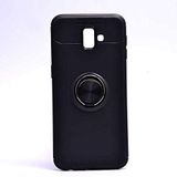Elfia Samsung Galaxy J6 Plus ile Uyumlu Silikon Yüzük Standlı Mıknatıslı Kılıf, Ravel Siyah