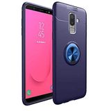 Elfia Samsung Galaxy J8 ile Uyumlu Silikon Yüzük Standlı Mıknatıslı Kılıf, Ravel Mavi