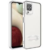 Elfia Samsung Galaxy M12 ile Uyumlu Şeffaf Silikon Kamera Korumalı Kılıf, Omega Gümüş