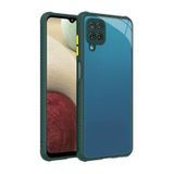 Elfia Samsung Galaxy M12 ile Uyumlu Şeffaf Silikon Kamera Korumalı Ve Kenarları Airbagli Kılıf, Koyu Yeşil
