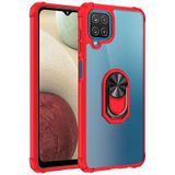 Elfia Samsung Galaxy M12 ile Uyumlu Silikon Şeffaf Yüzük Mıknatıslı Standlı Kılıf, Mola Kırmızı