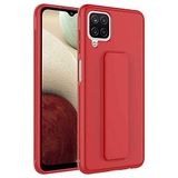 Elfia Samsung Galaxy M12 ile Uyumlu Silikon Standlı Mat Renkli Kılıf, Qstand Kırmızı