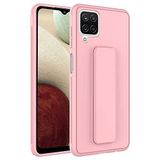 Elfia Samsung Galaxy M12 ile Uyumlu Silikon Standlı Mat Renkli Kılıf, Qstand Pembe