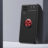 Elfia Samsung Galaxy M12 ile Uyumlu Silikon Yüzük Standlı Mıknatıslı Kılıf, Ravel Siyah-Kırmızı