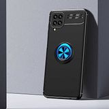 Elfia Samsung Galaxy M12 ile Uyumlu Silikon Yüzük Standlı Mıknatıslı Kılıf, Ravel Siyah-Mavi
