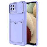 Elfia Samsung Galaxy M22 ile Uyumlu Kılıf Silikon Kartlık Bölmeli Kamera Lens Korumalı İnce Mat Kapak Kartix Lila