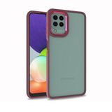 Elfia Samsung Galaxy M22 ile Uyumlu Şeffaf Kamera Korumalı Renkli Sert Silikon Kılıf, Kırmızı