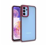 Elfia Samsung Galaxy M23 ile Uyumlu Şeffaf Kamera Korumalı Renkli Sert Silikon Kılıf, Kırmızı