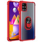 Elfia Samsung Galaxy M31S ile Uyumlu Silikon Şeffaf Yüzük Mıknatıslı Standlı Kılıf, Mola Kırmızı