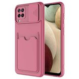 Elfia Samsung Galaxy M32 ile Uyumlu Kılıf Silikon Kartlık Bölmeli Kamera Lens Korumalı İnce Mat Kapak Kartix Koyu Mor
