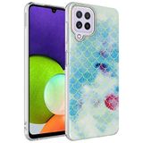 Elfia Samsung Galaxy M32 ile Uyumlu Silikon Desenli Fosforlu Kamera Lens Korumalı Kılıf, Bella Mavi