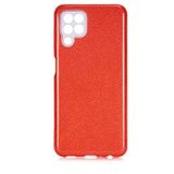 Elfia Samsung Galaxy M32 ile Uyumlu Silikon Parlak Simli İnce Kılıf, Kırmızı