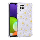Elfia Samsung Galaxy M32 ile Uyumlu Silikon Simli Kamera Korumalı Desenli Kılıf, Popy Papatya