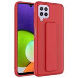 Elfia Samsung Galaxy M32 ile Uyumlu Silikon Standlı Mat Renkli Kılıf, Qstand Kırmızı