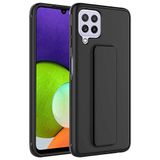 Elfia Samsung Galaxy M32 ile Uyumlu Silikon Standlı Mat Renkli Kılıf, Qstand Siyah