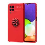 Elfia Samsung Galaxy M32 ile Uyumlu Silikon Yüzük Standlı Mıknatıslı Kılıf, Ravel Kırmızı