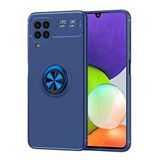 Elfia Samsung Galaxy M32 ile Uyumlu Silikon Yüzük Standlı Mıknatıslı Kılıf, Ravel Mavi