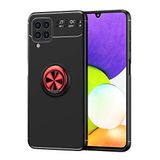 Elfia Samsung Galaxy M32 ile Uyumlu Silikon Yüzük Standlı Mıknatıslı Kılıf, Ravel Siyah-Kırmızı
