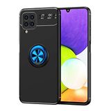 Elfia Samsung Galaxy M32 ile Uyumlu Silikon Yüzük Standlı Mıknatıslı Kılıf, Ravel Siyah-Mavi