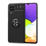 Elfia Samsung Galaxy M32 ile Uyumlu Silikon Yüzük Standlı Mıknatıslı Kılıf, Ravel Siyah