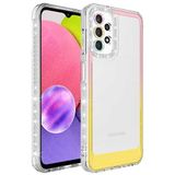 Elfia Samsung Galaxy S20 FE ile Uyumlu Silikon Şeffaf Simli Renk Geçişli Kamera Lens Korumalı Kılıf, Park Pembe-Sarı