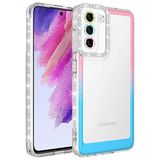 Elfia Samsung Galaxy S21 FE ile Uyumlu Silikon Şeffaf Simli Renk Geçişli Kamera Lens Korumalı Kılıf, Park Pembe-Mavi